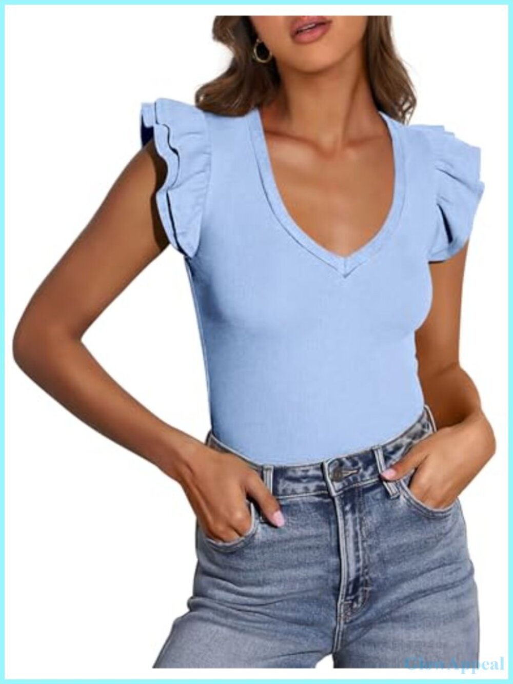 Sleeveless V-Neck Ruffle Sweetheart Slim Fit T-Shirt
